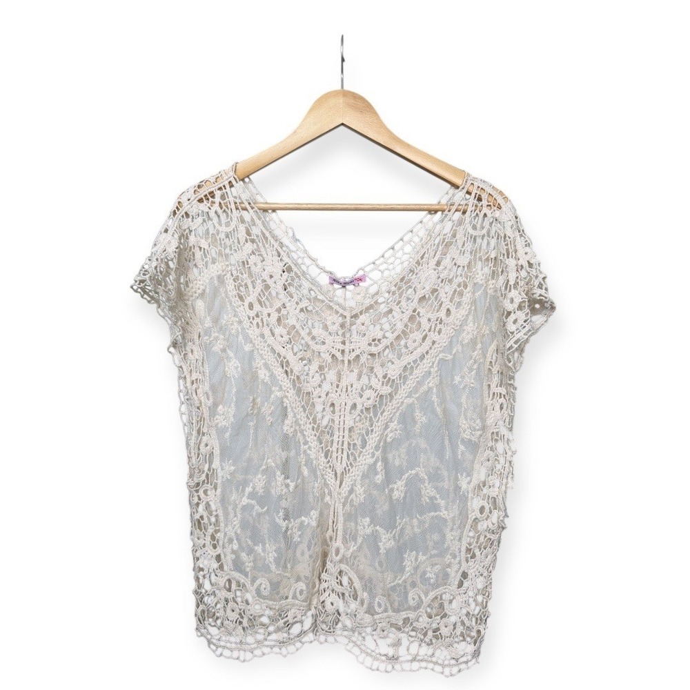 Crochet Lace Sheer Tunic Top Stevie Knicks‎ Coquette Fairycore Boho Festival